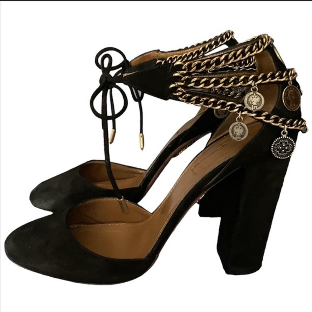 AQUAZZURA
Sevilla Coin-Embellished Ankle-Tie Heeled Sandal size 10(40)